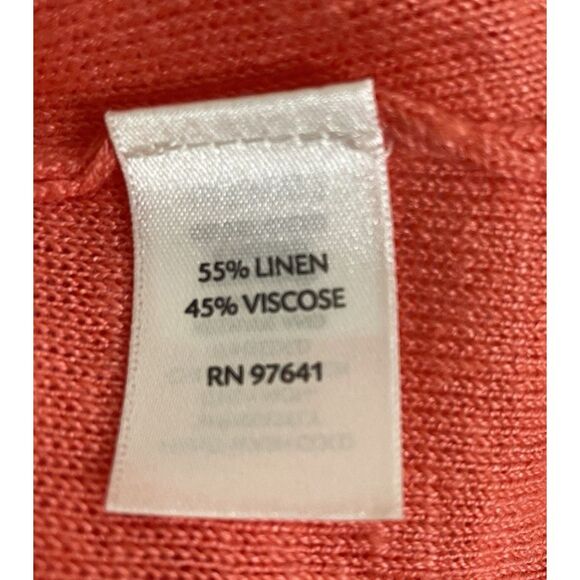J. Jill Size L Linen Short Sleeve T Tee Shirt Top Blouse V Neck Orange - Picture 5 of 9